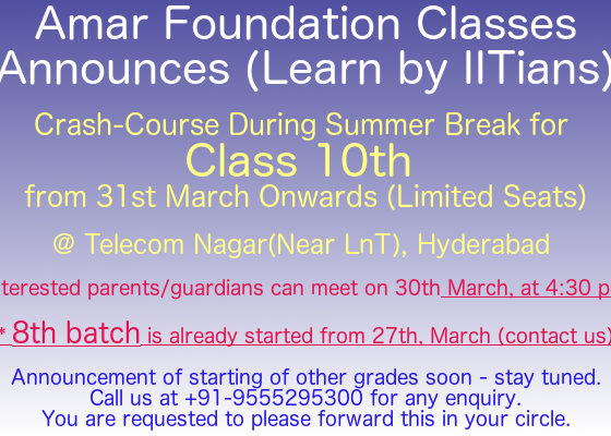 Crash-course for 10th starts from 31st March